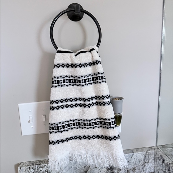 Black and White Shower Curtain with tassels on each end and accessories - Picture 3 of 3
